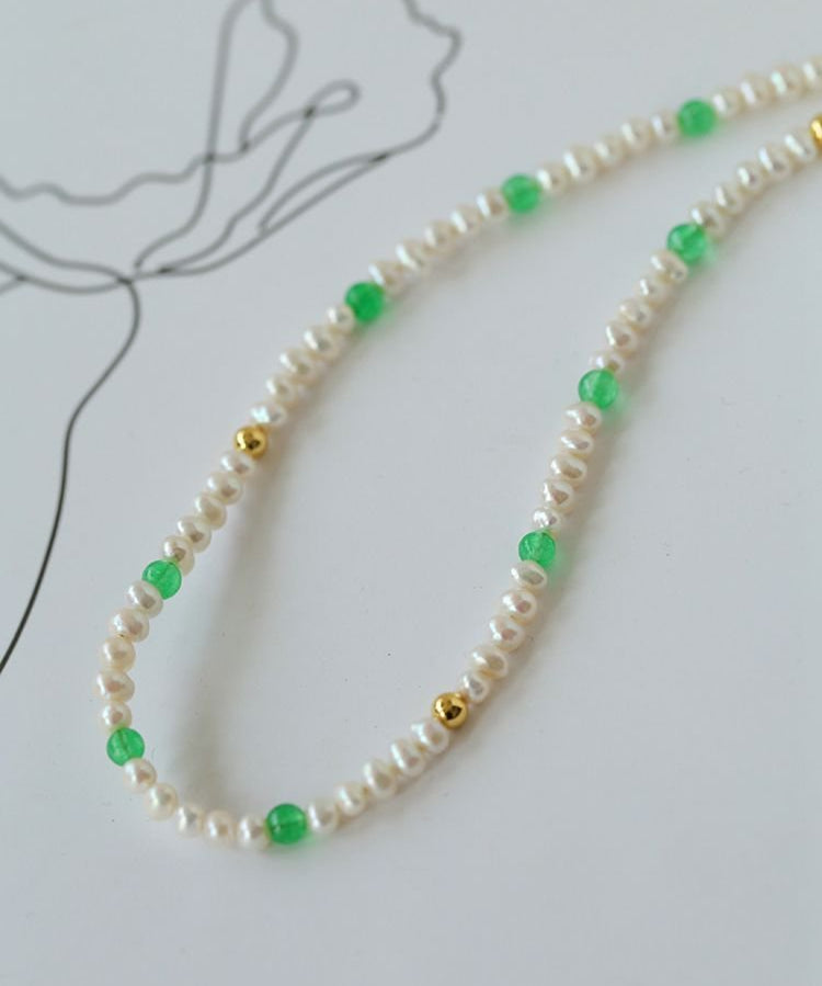 Green Agate Pearl Beaded Necklace - floysun