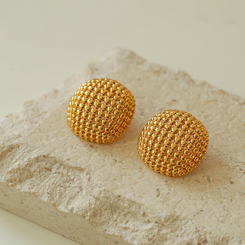 Grid Hollow Simple Gold Hoops Earrings - floysun