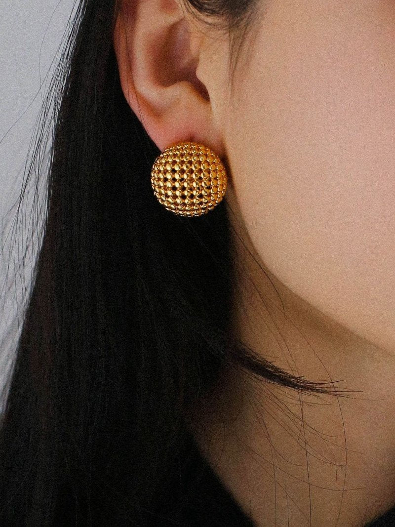 Grid Hollow Simple Gold Hoops Earrings - floysun