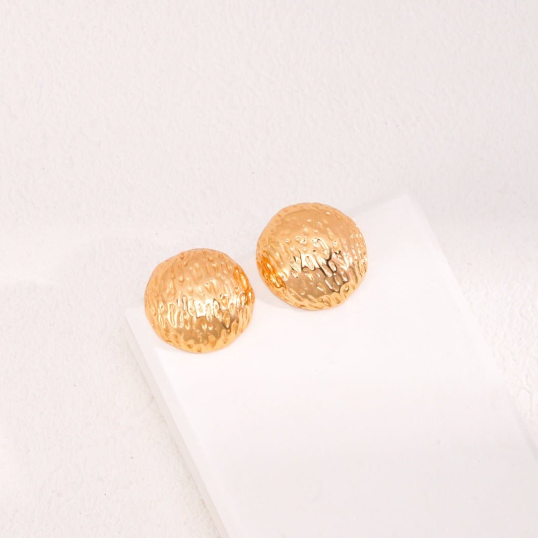 Hand-Carved Texture Round Stud Earrings - floysun