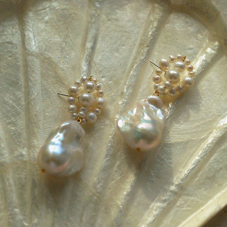 Handwoven Baroque Wrapped Short Pearl Earrings - floysun