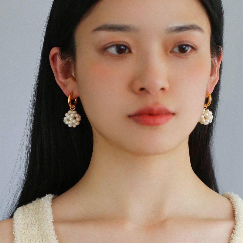 Handwoven Spherical Pearl Ball Drop Earrings - floysun