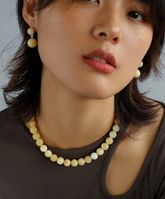 Harmonious Gemstone Necklace Yellow Jade 10mm - floysun