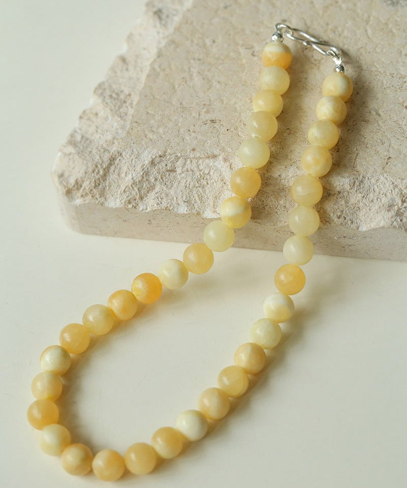 Harmonious Gemstone Necklace Yellow Jade 10mm - floysun