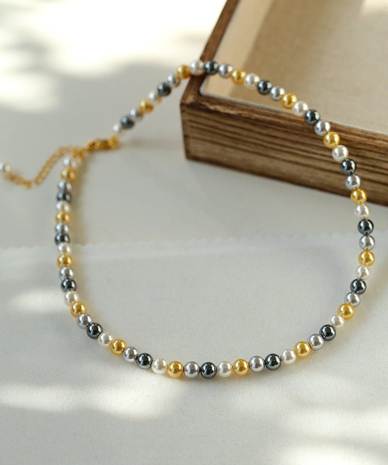 Hemp Gray Mixed Color Tahitian 6mm Round Pearls Necklace - floysun