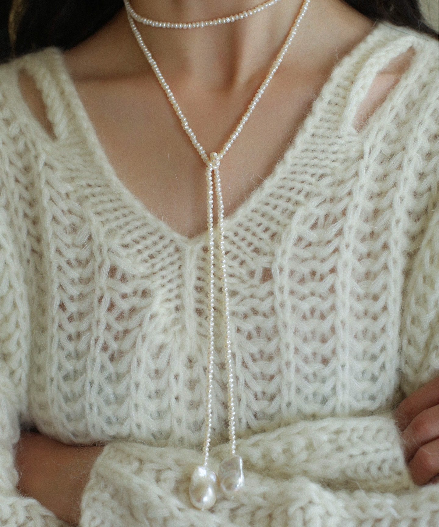 Long Baroque Beaded Pearl Sweater Necklace - floysun