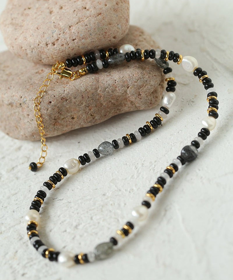 Multiple Irregular Colored Agate Jade Necklace -Black - floysun