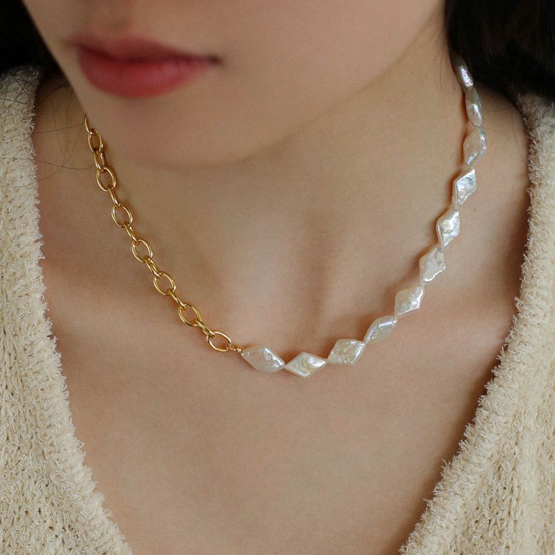 Natural Baroque Pearl Spliced Chain Necklace - floysun