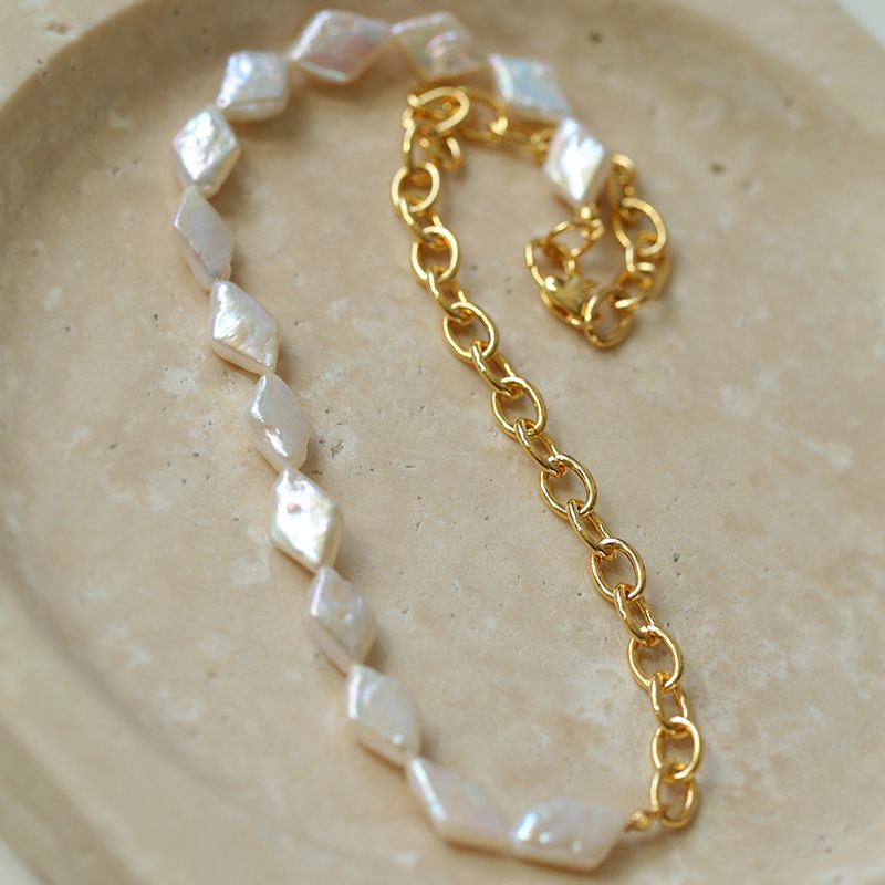 Natural Baroque Pearl Spliced Chain Necklace - floysun