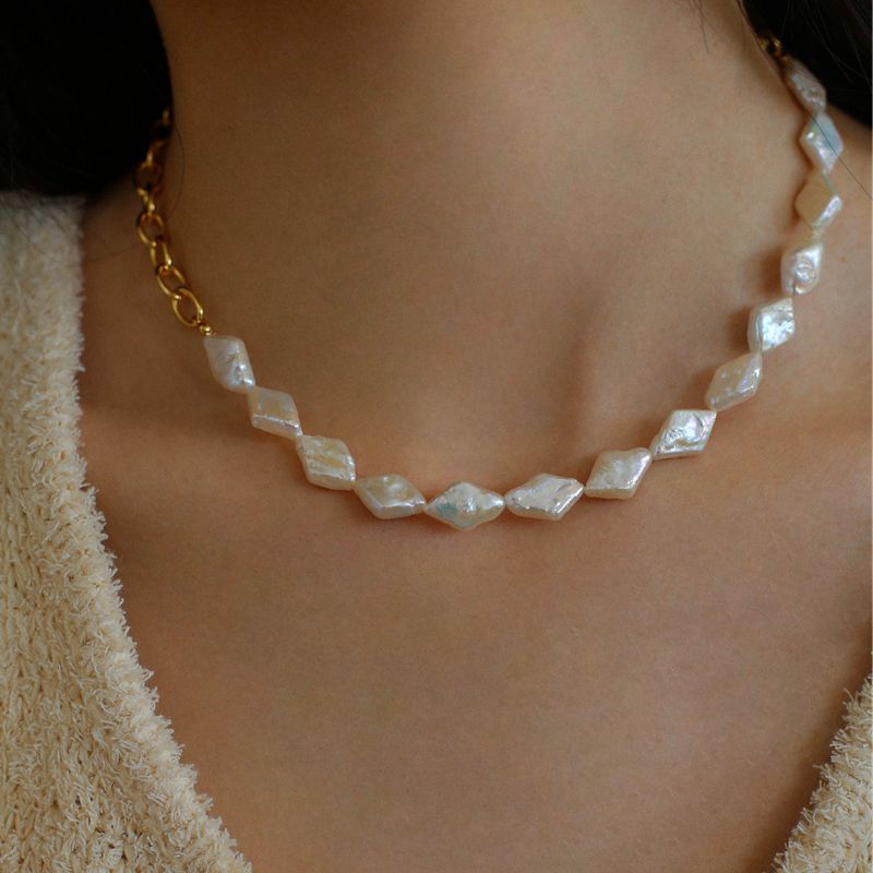 Natural Baroque Pearl Spliced Chain Necklace - floysun