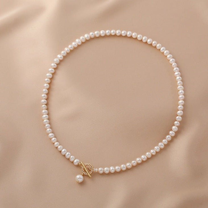 Natural Freshwater Pearl Zircon OT Buckle Necklace - floysun