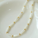 Natural Mother of Pearl Elegance - Long Drop Beaded Necklace - floysun