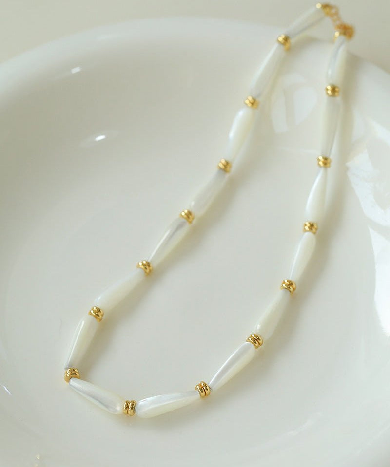 Natural Mother of Pearl Elegance - Long Drop Beaded Necklace - floysun