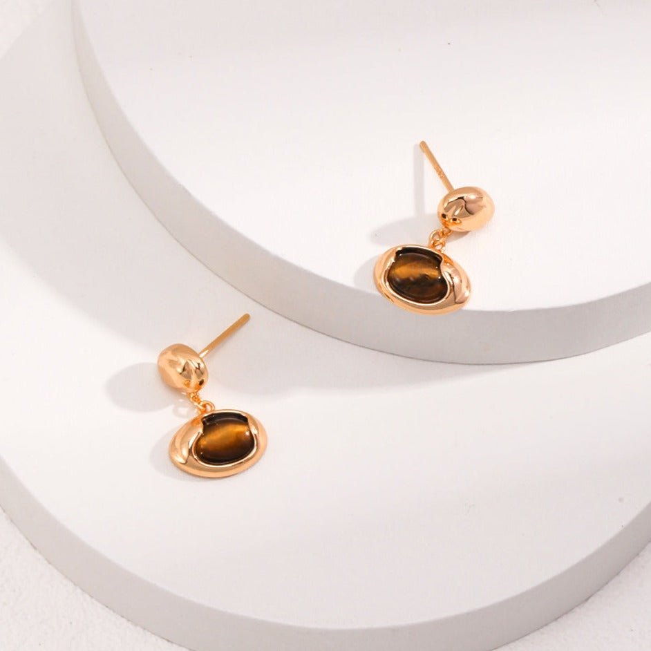 Natural Small Oval Tiger Eye Earrings - floysun