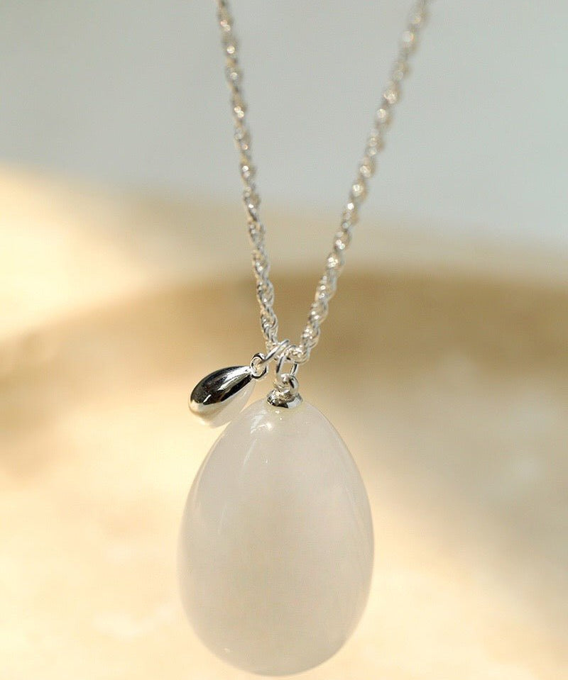 Natural Stone Egg Pendant Necklace - floysun