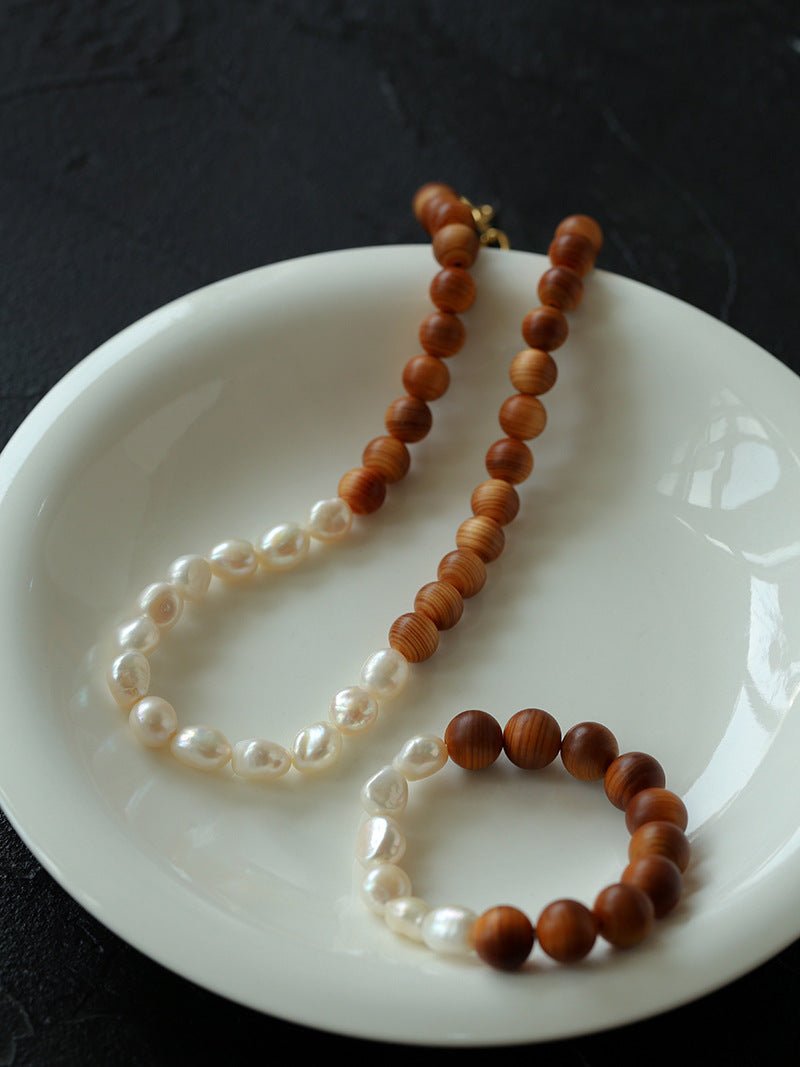 New Chinese Style Wood Grain Bead Pearl Necklace - floysun