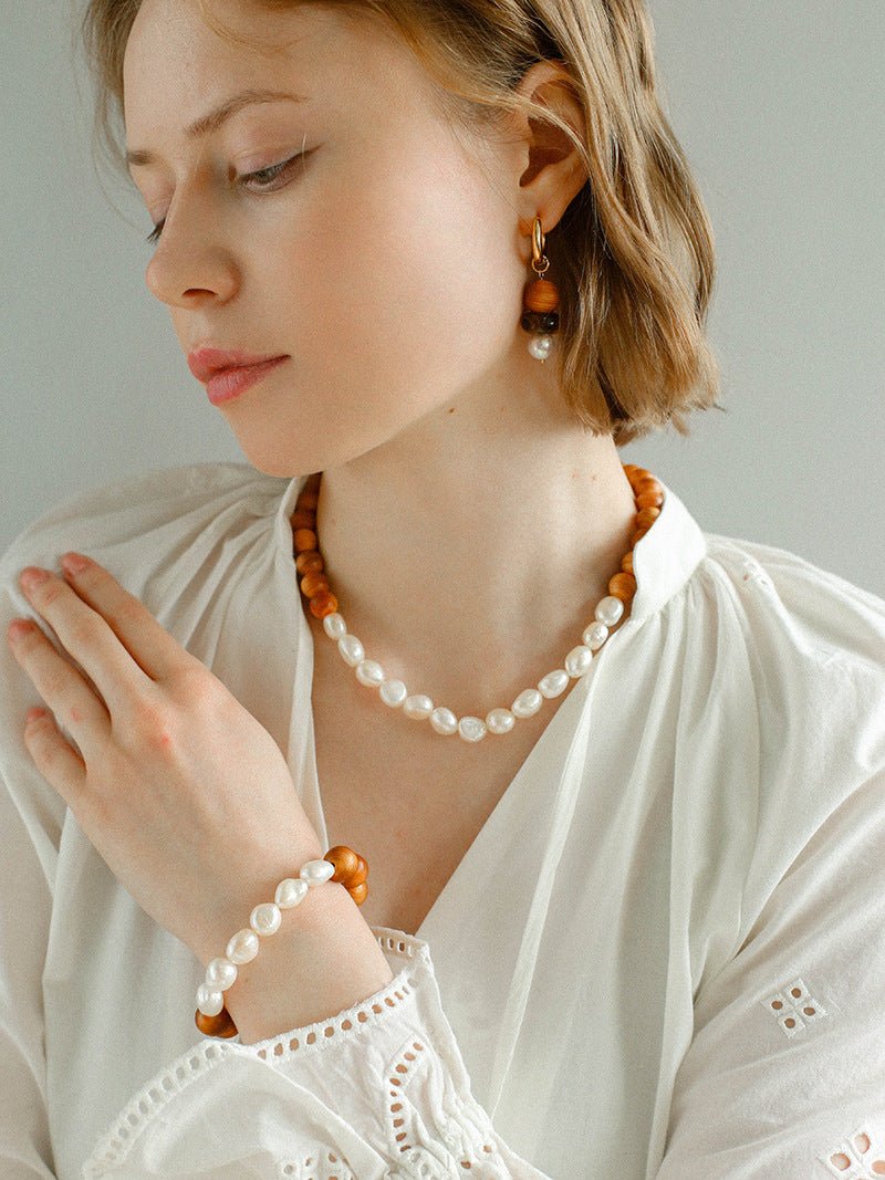 New Chinese Style Wood Grain Bead Pearl Necklace - floysun