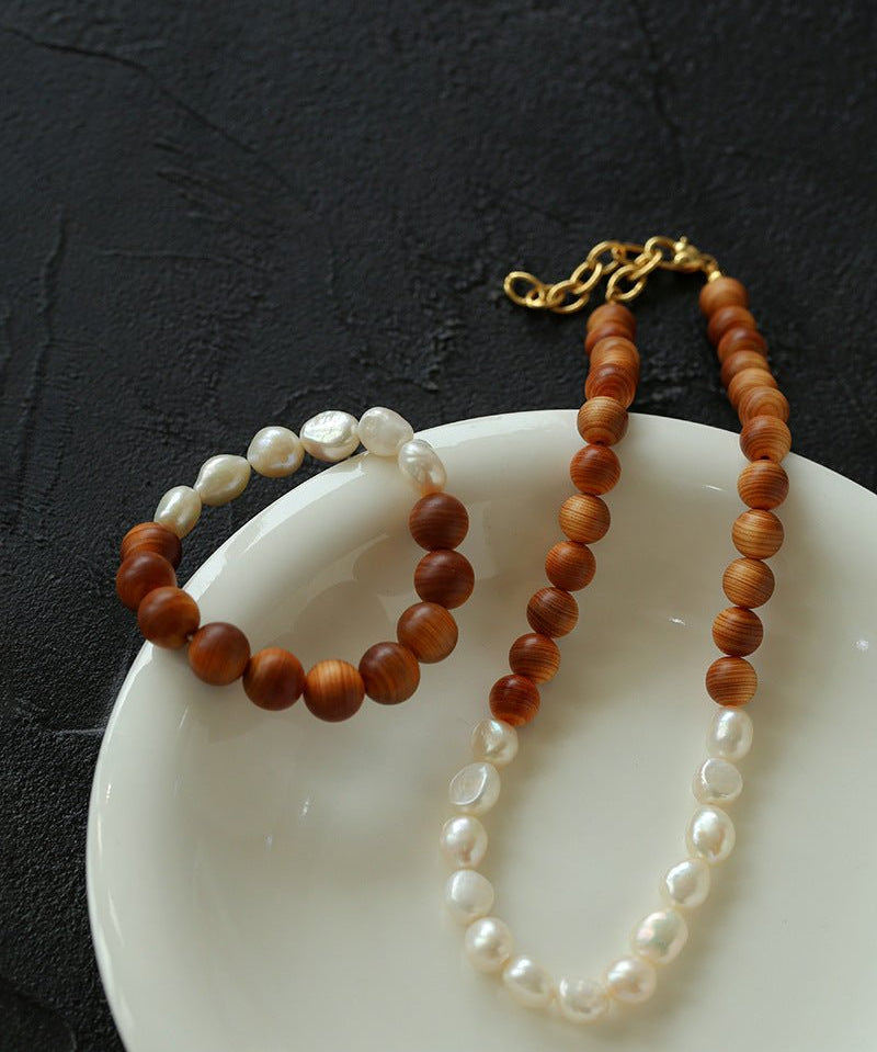 New Chinese Style Wood Grain Bead Pearl Necklace - floysun