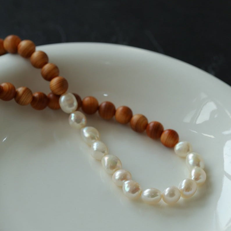 New Chinese Style Wood Grain Bead Pearl Necklace - floysun