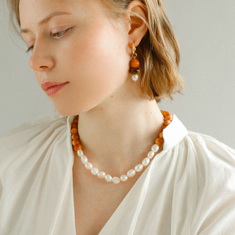 New Chinese Style Wood Grain Bead Pearl Necklace - floysun