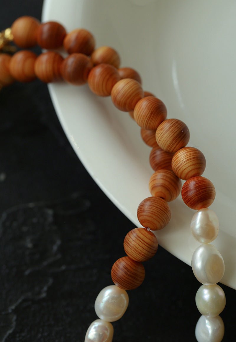 New Chinese Style Wood Grain Bead Pearl Necklace - floysun