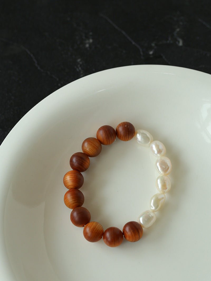 New Chinese Wood Grain Beaded Pearl Stretch Bracelet - floysun