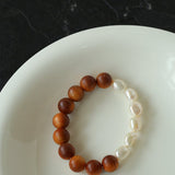 New Chinese Wood Grain Beaded Pearl Stretch Bracelet - floysun