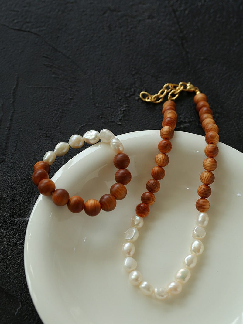 New Chinese Wood Grain Beaded Pearl Stretch Bracelet - floysun