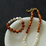 New Chinese Wood Grain Beaded Pearl Stretch Bracelet - floysun