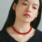 New Year 4/6/8/10mm Red Agate Stone Beaded Necklaces - floysun