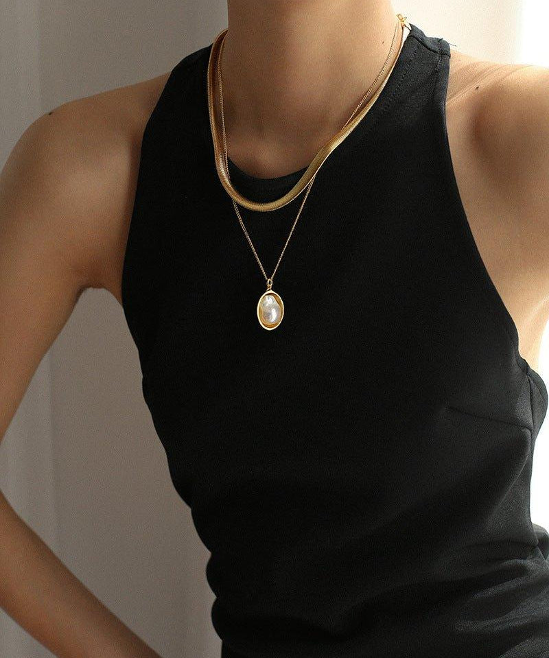 Oval Drop Baroque Shaped Pearl Necklace - floysun