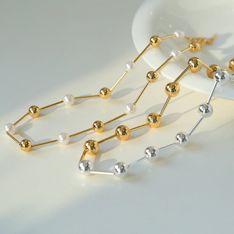 Pearl And Gold Ball Necklace - floysun