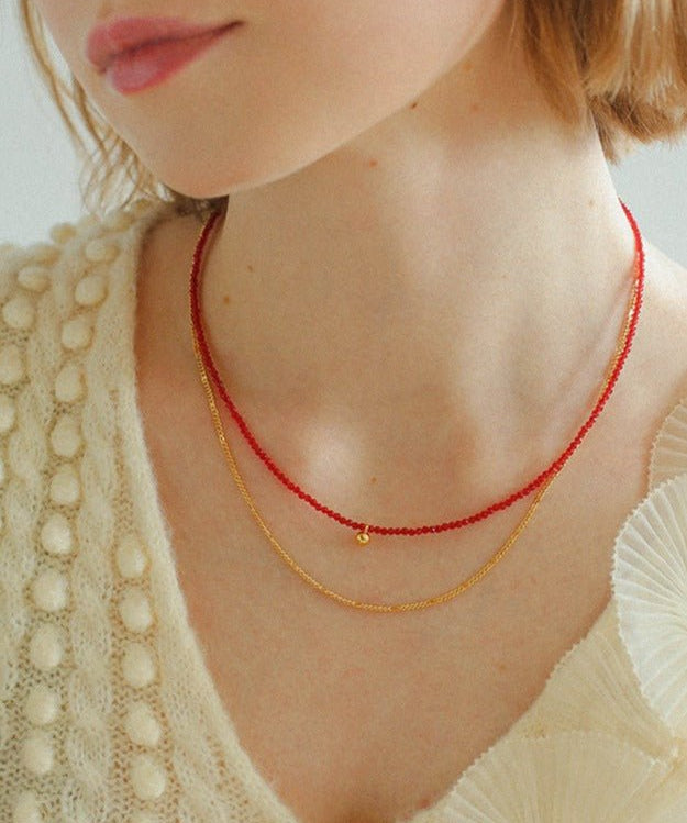 Red Spinels Small Gold Bean Necklaces - floysun