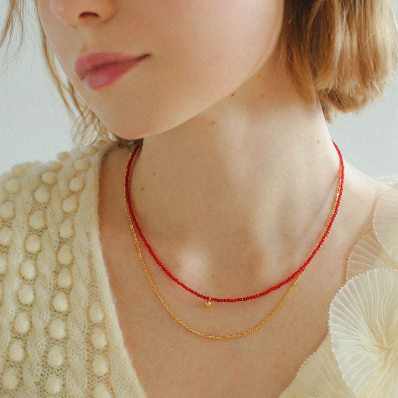 Red Spinels Small Gold Bean Necklaces - floysun