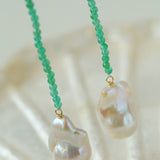 Serenity in Green: Extra-Long Green Agate Double Baroque Pearl Necklace - floysun