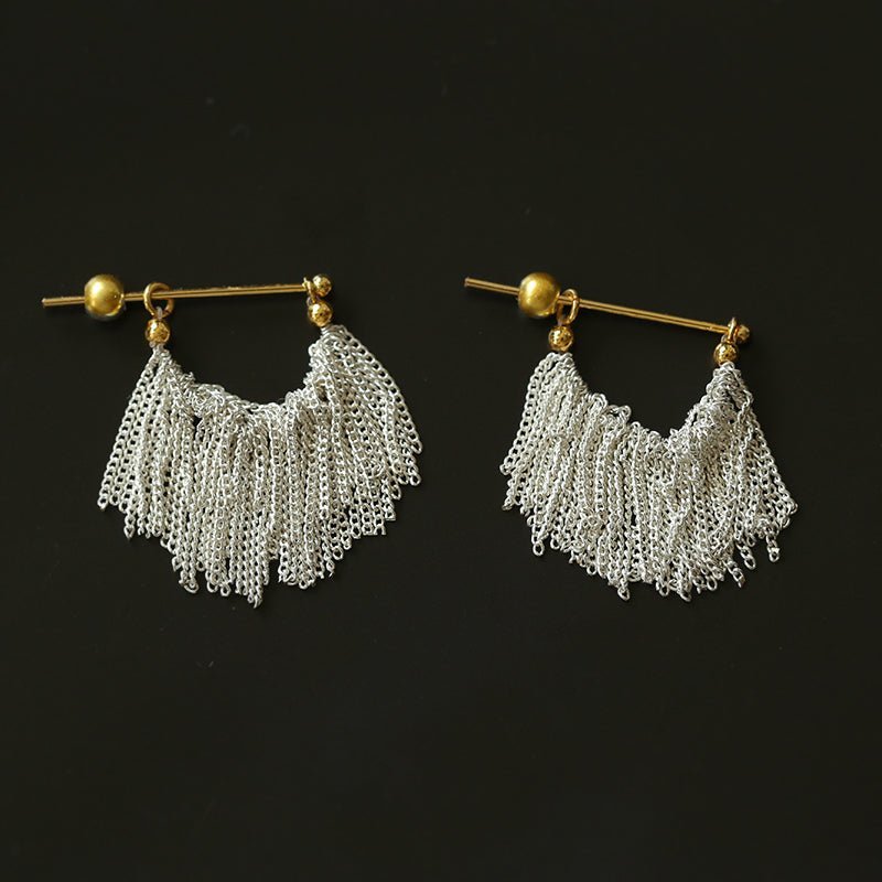 Shining Galaxy Waterfall Short Tassel Silver Earrings - floysun