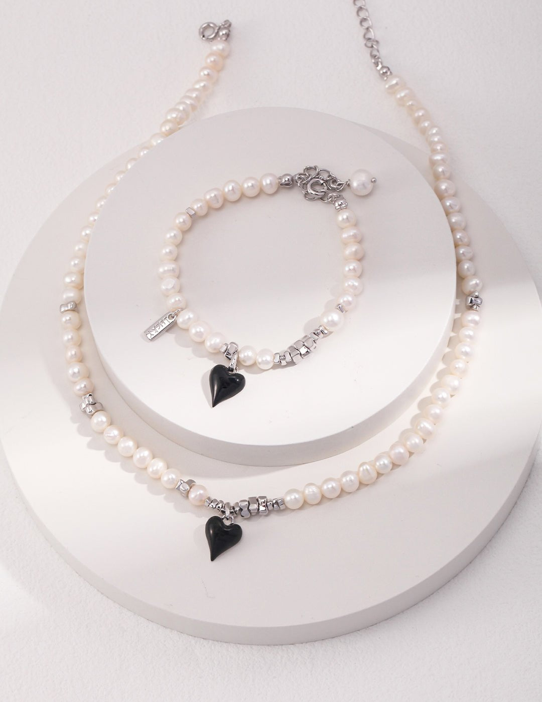 Silver Black Heart Enamel Pearl Necklaces - floysun