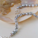 Silver Gray Freshwater Pearls Short OT Buckle Necklaces - floysun