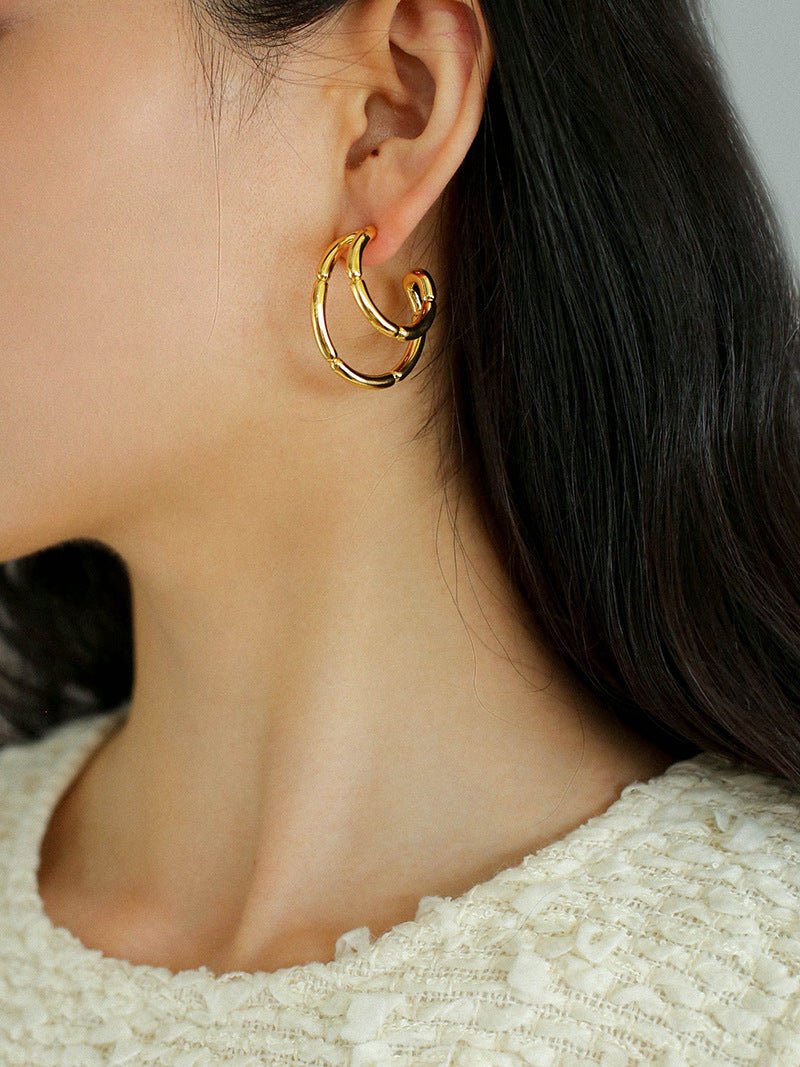 Simple Double-layer Bamboo C Shape Earrings - floysun