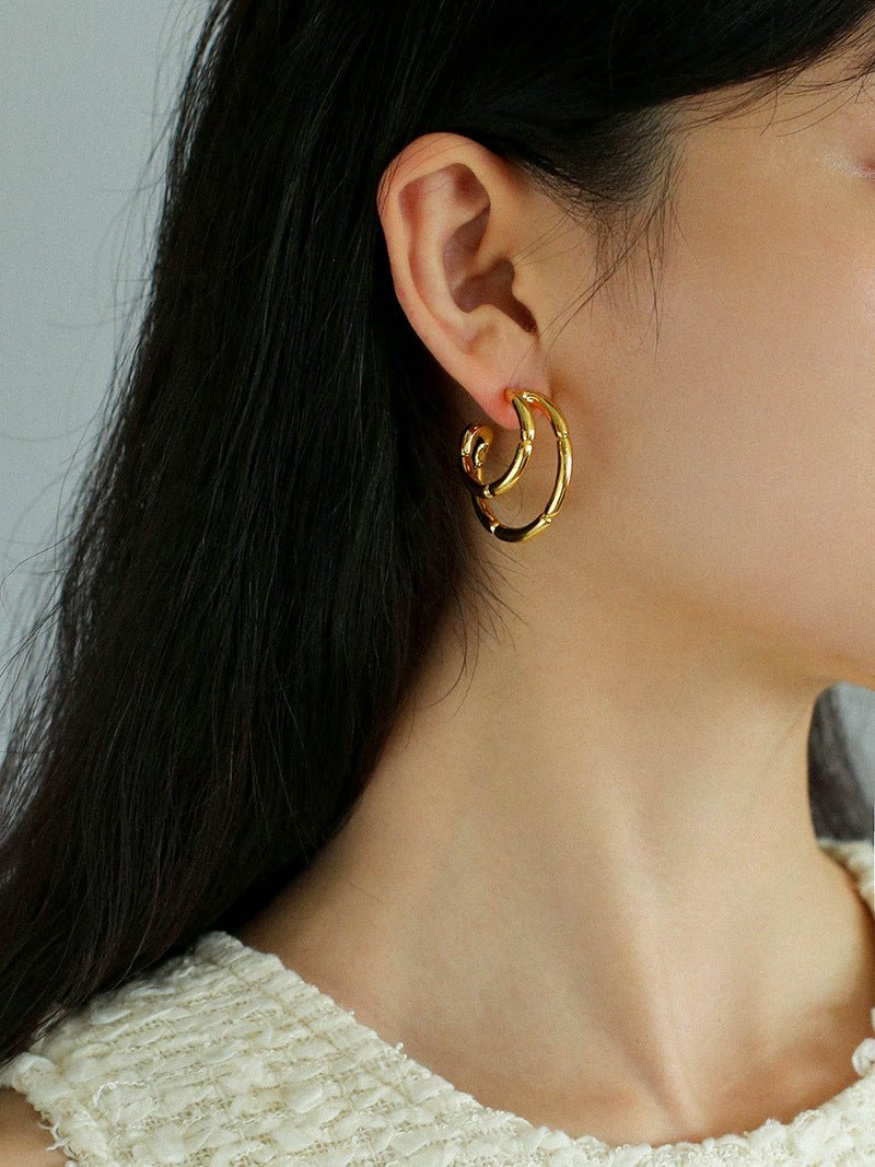 Simple Double-layer Bamboo C Shape Earrings - floysun