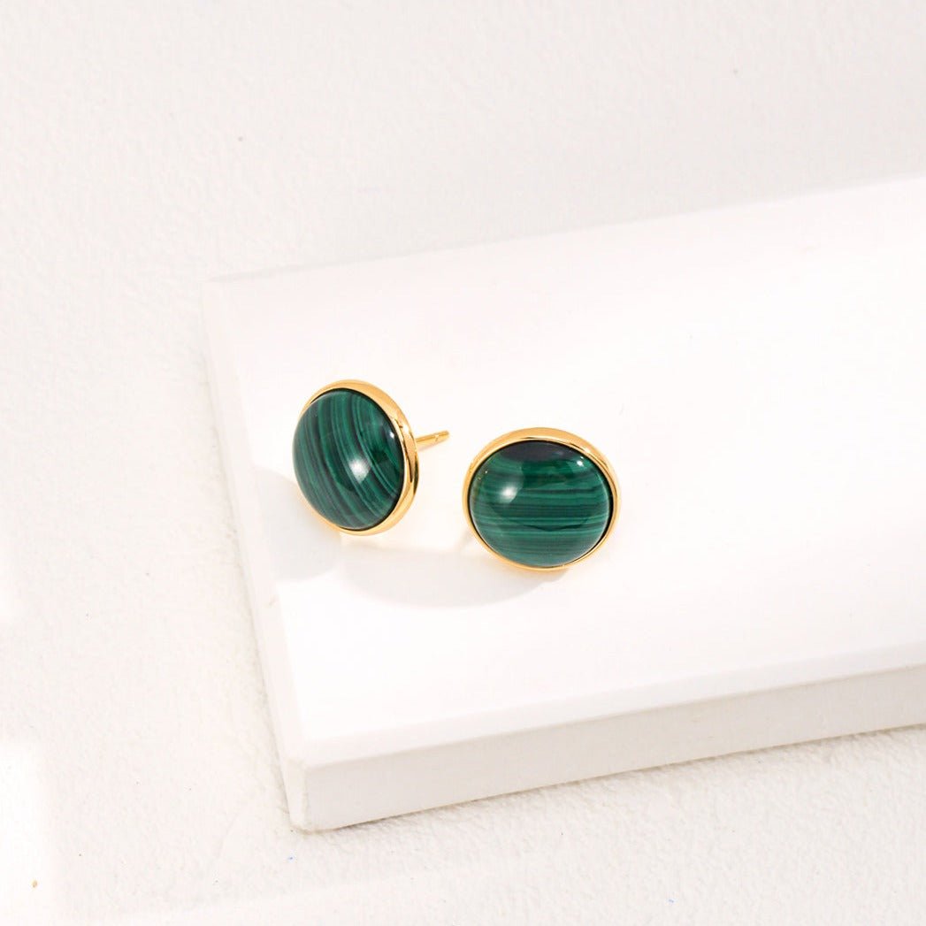 Simple Oval Malachite Stone Studs Earrings - floysun