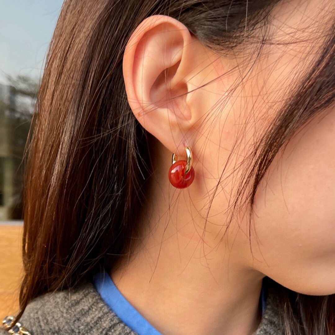 Simple Red Agate Stone Hoops Earrings - floysun