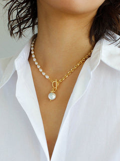 Spliced Chain Pearl Y-Necklace - floysun