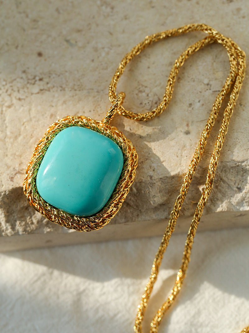 Square Pink Crystal Turquoise Necklace Pendant - floysun