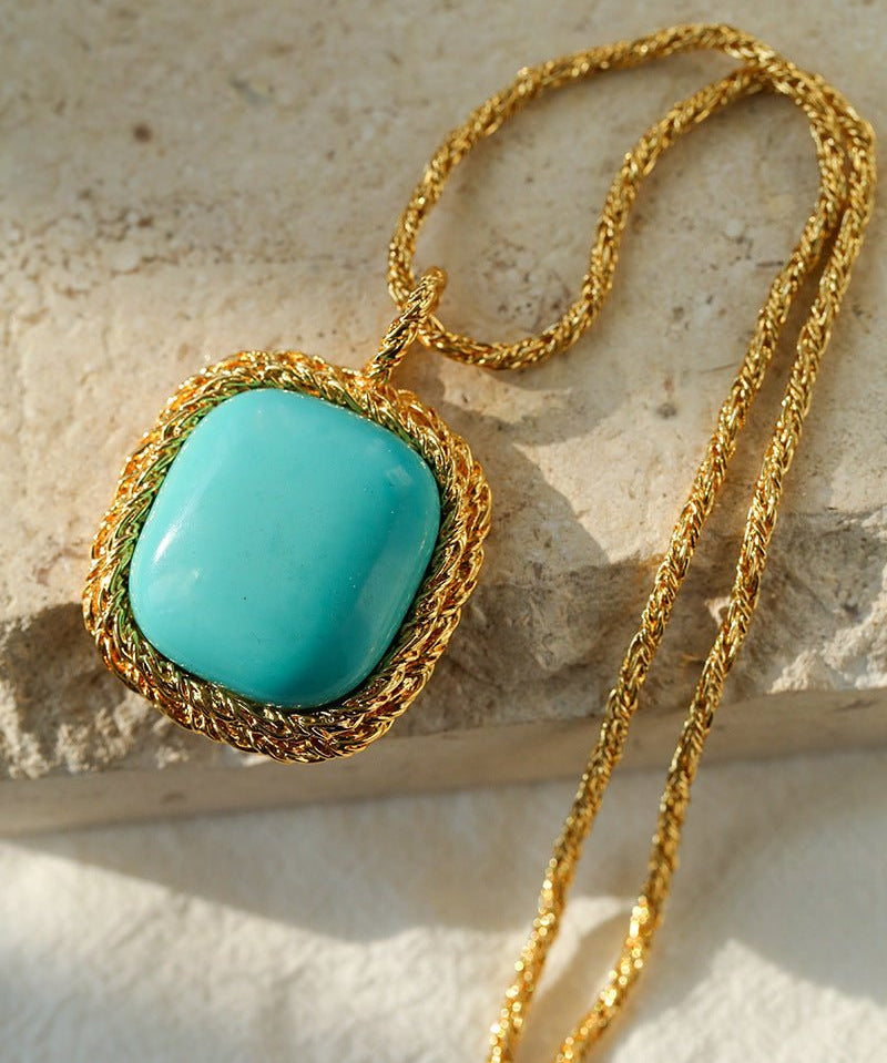 Square Pink Crystal Turquoise Necklace Pendant - floysun