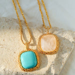 Square Pink Crystal Turquoise Necklace Pendant - floysun