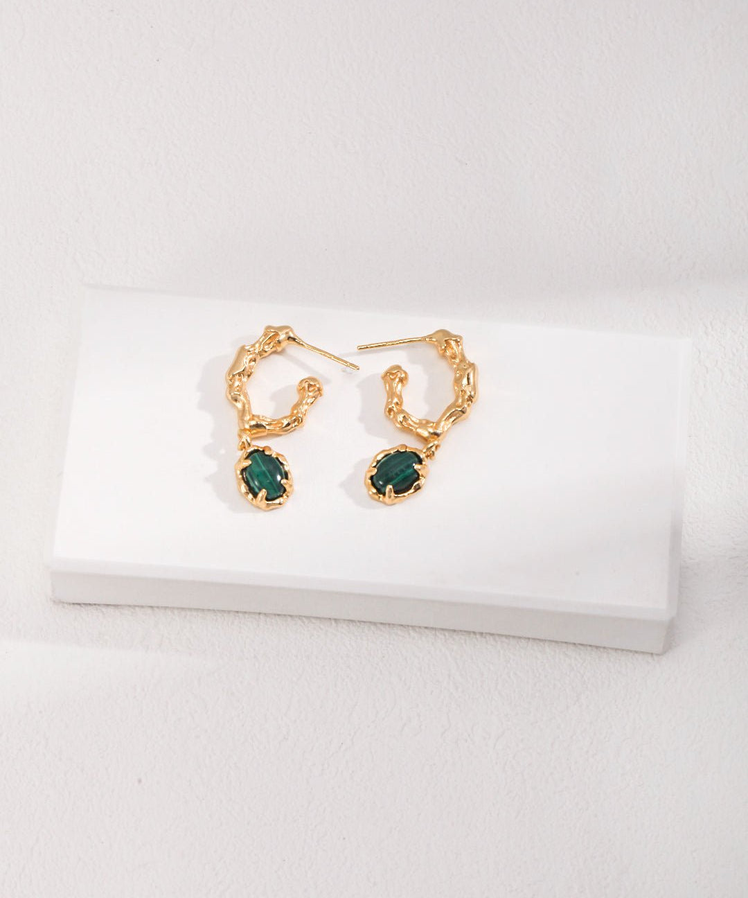 Sterling Silver C-shaped Malachite Earrings Gold - floysun