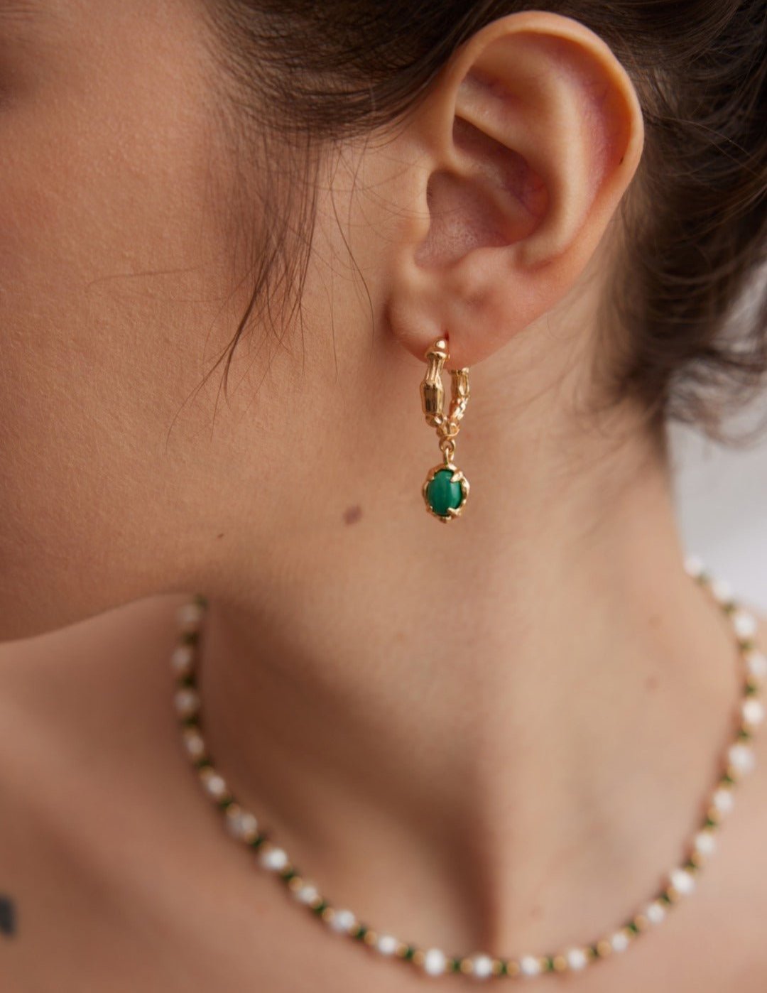 Sterling Silver C-shaped Malachite Earrings Gold - floysun