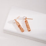 Sterling Silver Hollow Strip Pearl Earring - floysun