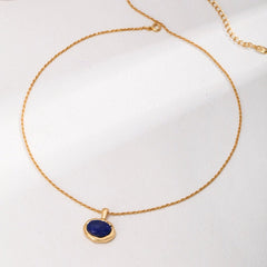 Sterling Silver Lava Oval Lapis Lazuli Pendants Necklaces - floysun